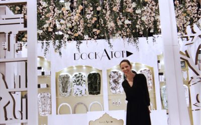 DockATot Trade Show Booth Design, Silk Floral Ceiling