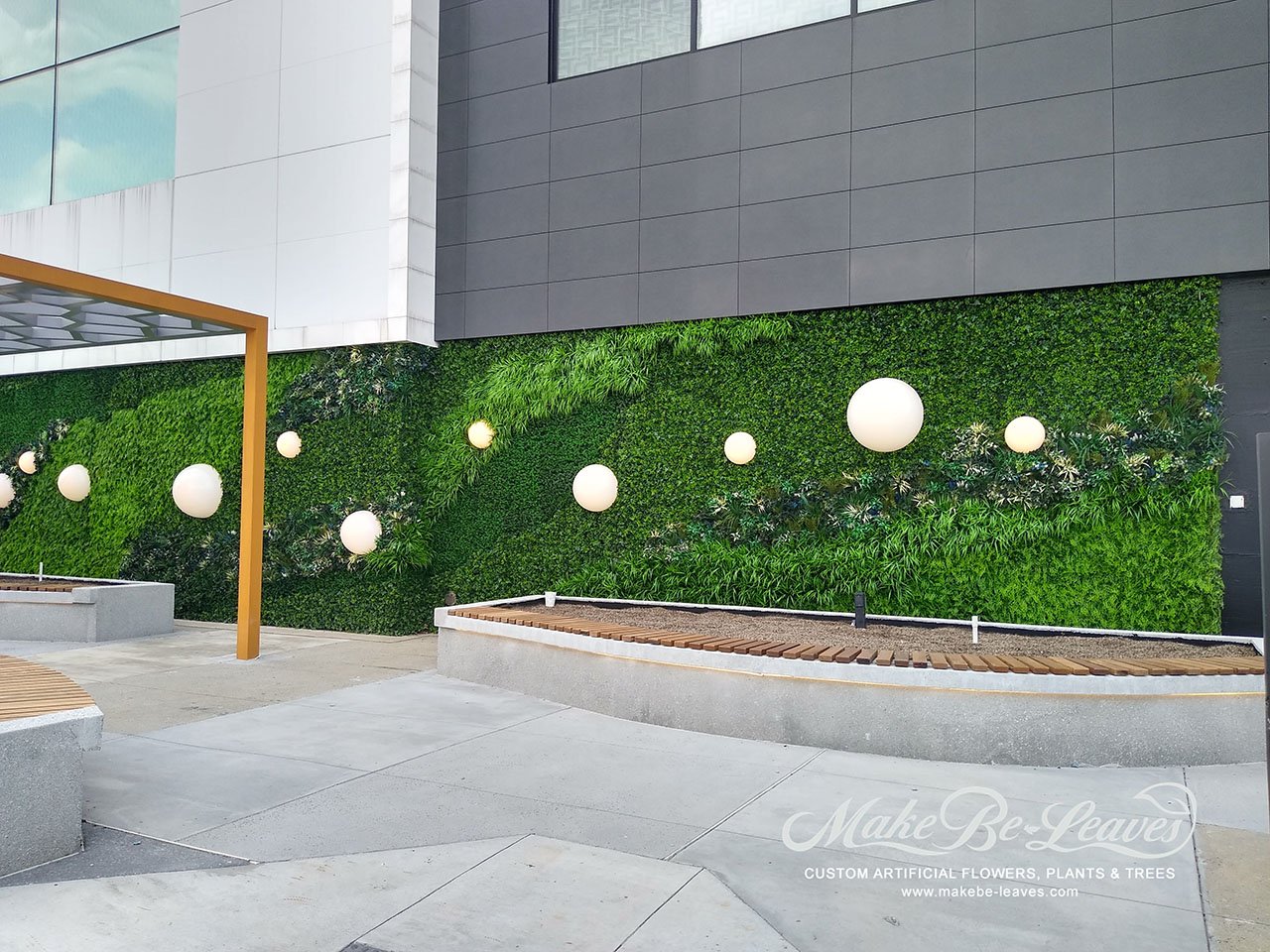 faux green-walls with lighted signage